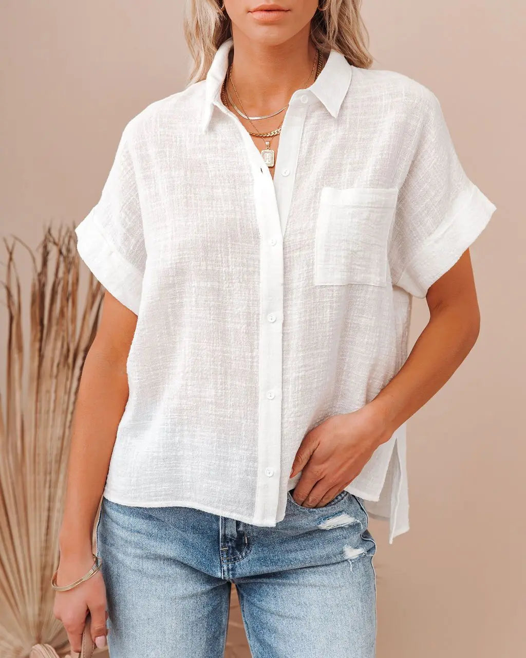 Blusa Feminina de Algodão com Botões - Estilo Casual